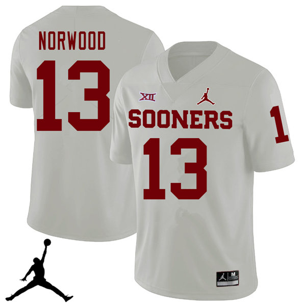 Jordan Brand Men #13 Tre Norwood Oklahoma Sooners 2018 College Football Jerseys Sale-White - Click Image to Close